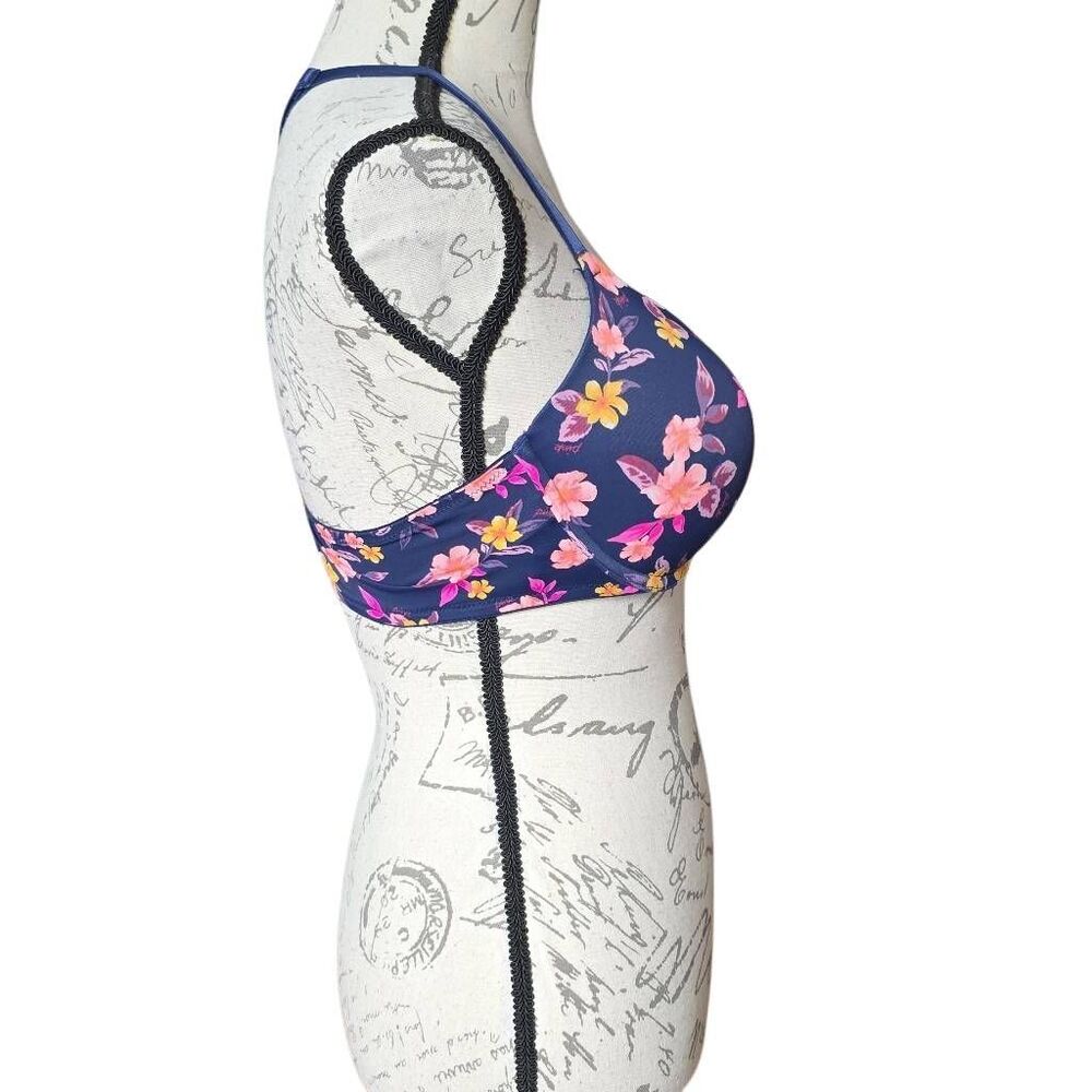 Pink Victoria's Secret Women's Size 36C Navy Pink Floral Padded Front Close Bra - Picture 3 of 5